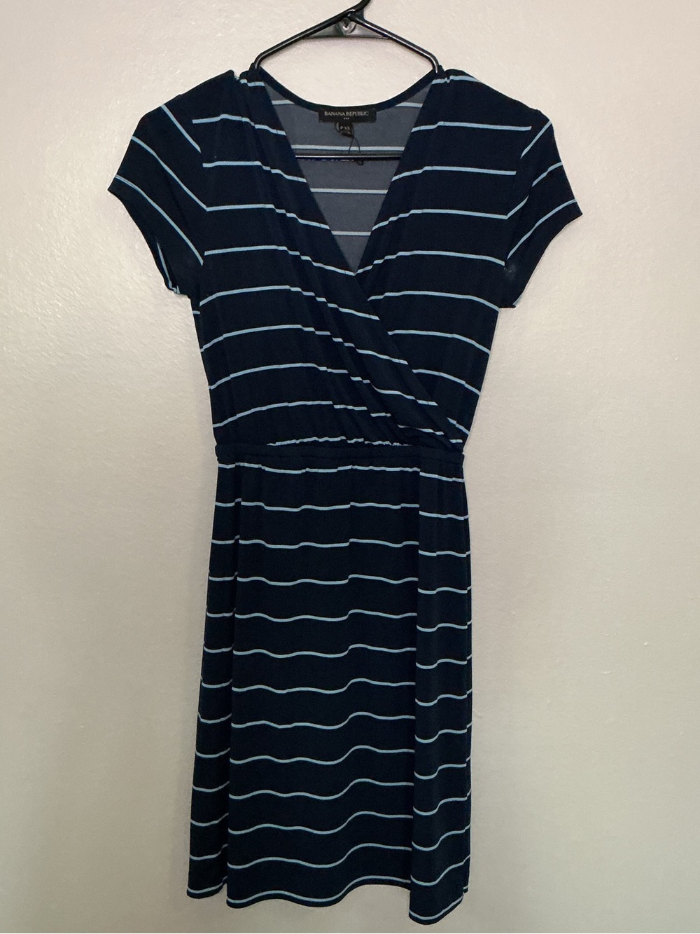 Banana Republic Navy and Light Blue Striped Wrap-Front Mini Dress
